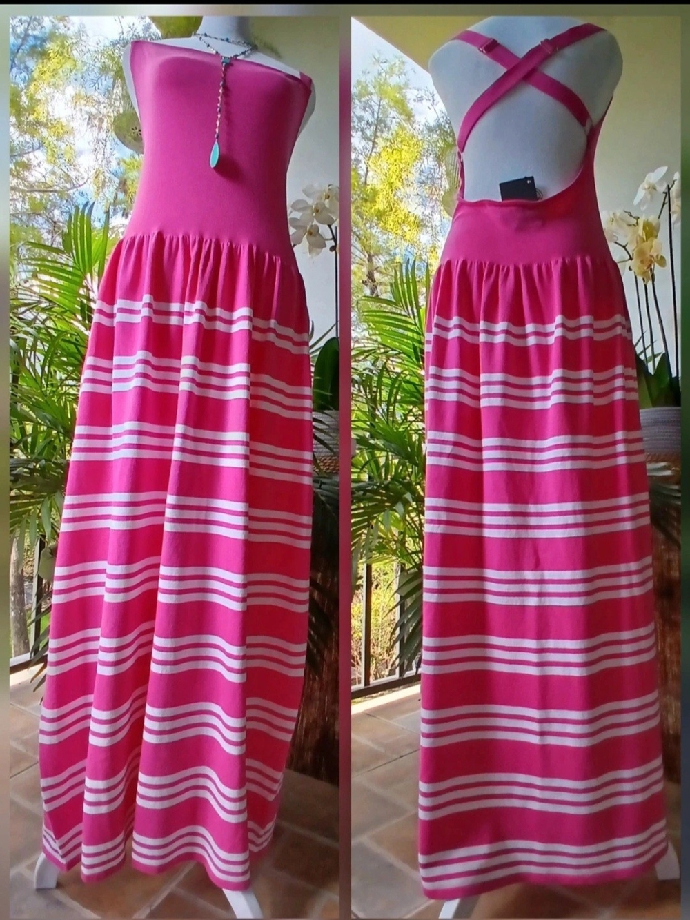 🔥NWT $15 Deal Hera Collection EXOTIC Backless CRISSCROSS Maxi Dress LARGE